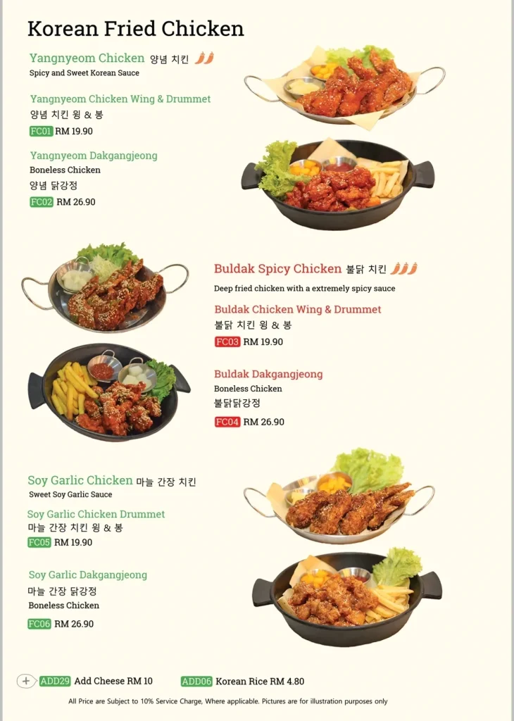 Sopoong Fried Chicken Menu