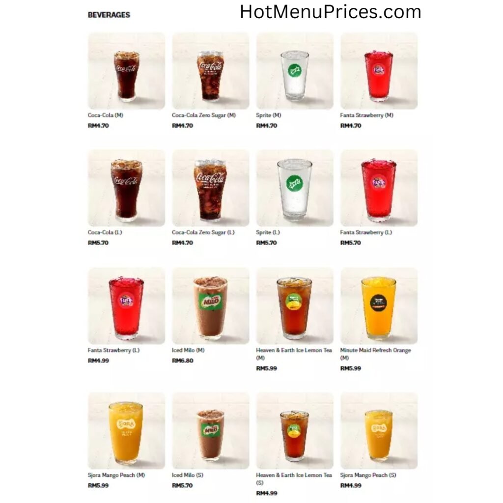 KFC BEVERAGES PRICES