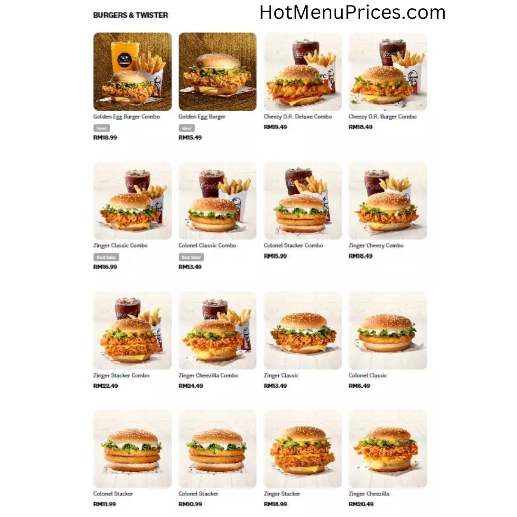 KFC BURGER & TWISTER MENU PRICES