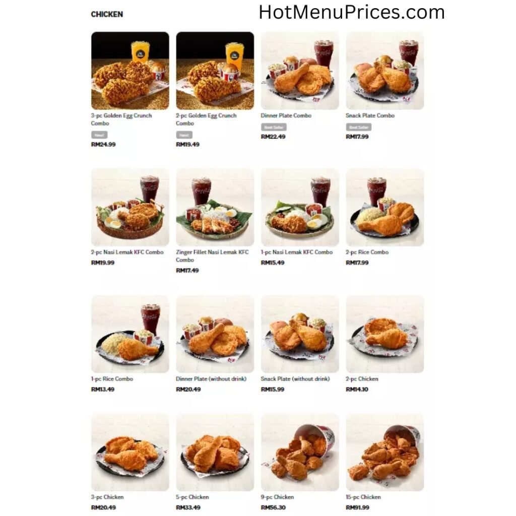 KFC MENU CHICKEN & COMBO PRICES
