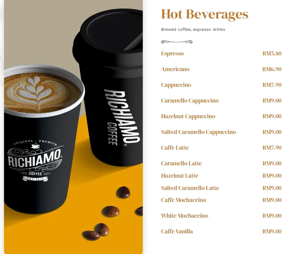 Richiamo Hot Beverages Menu