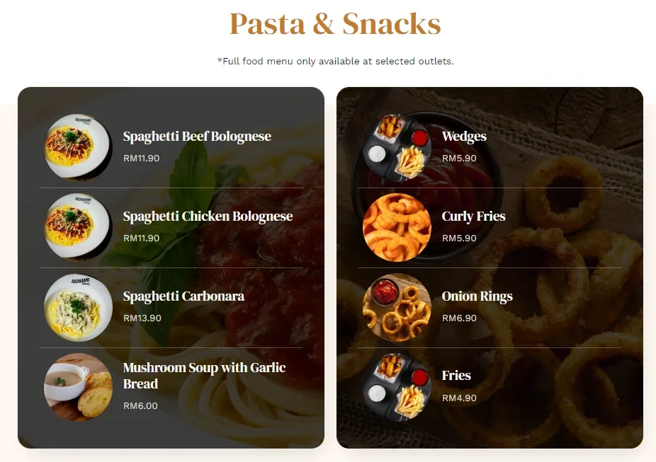 Richiamo Pasta & Snacks Menu