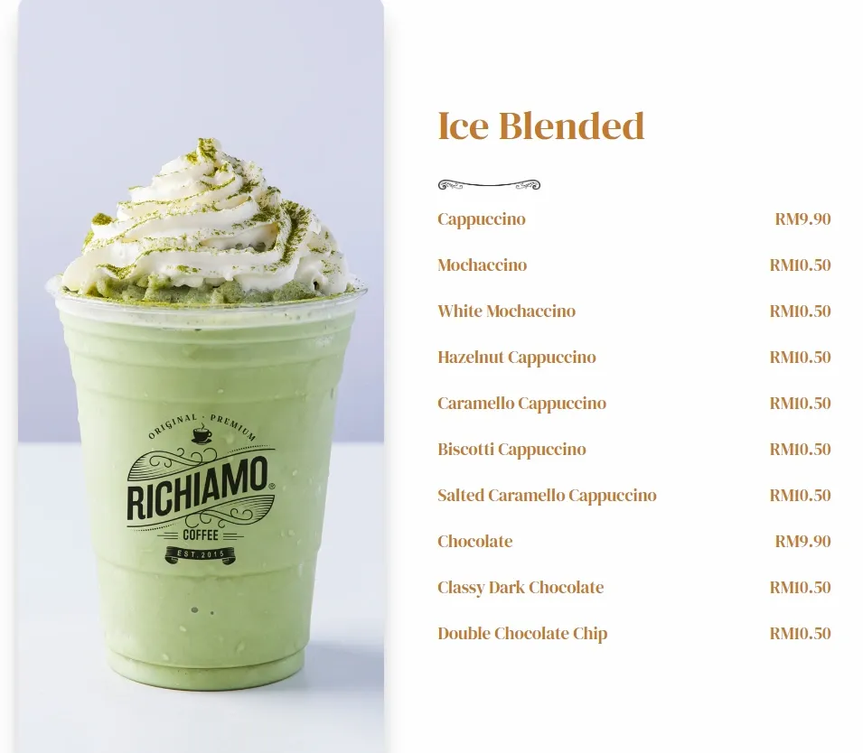 Richiamo Coffee Ice Blended Menu