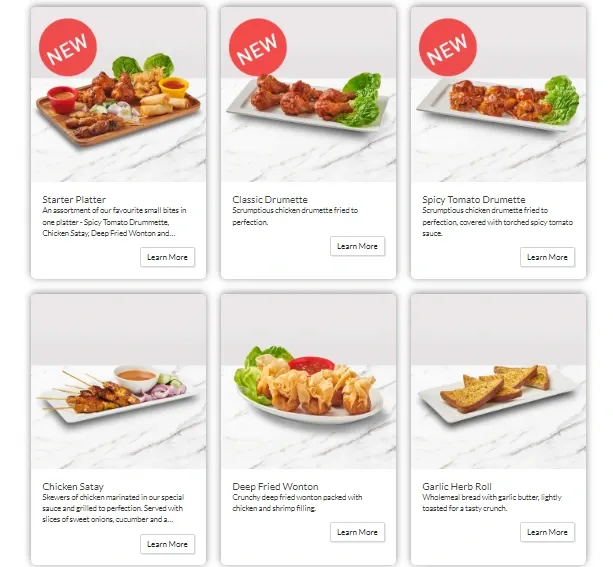 Secret Recipe Starter Menu